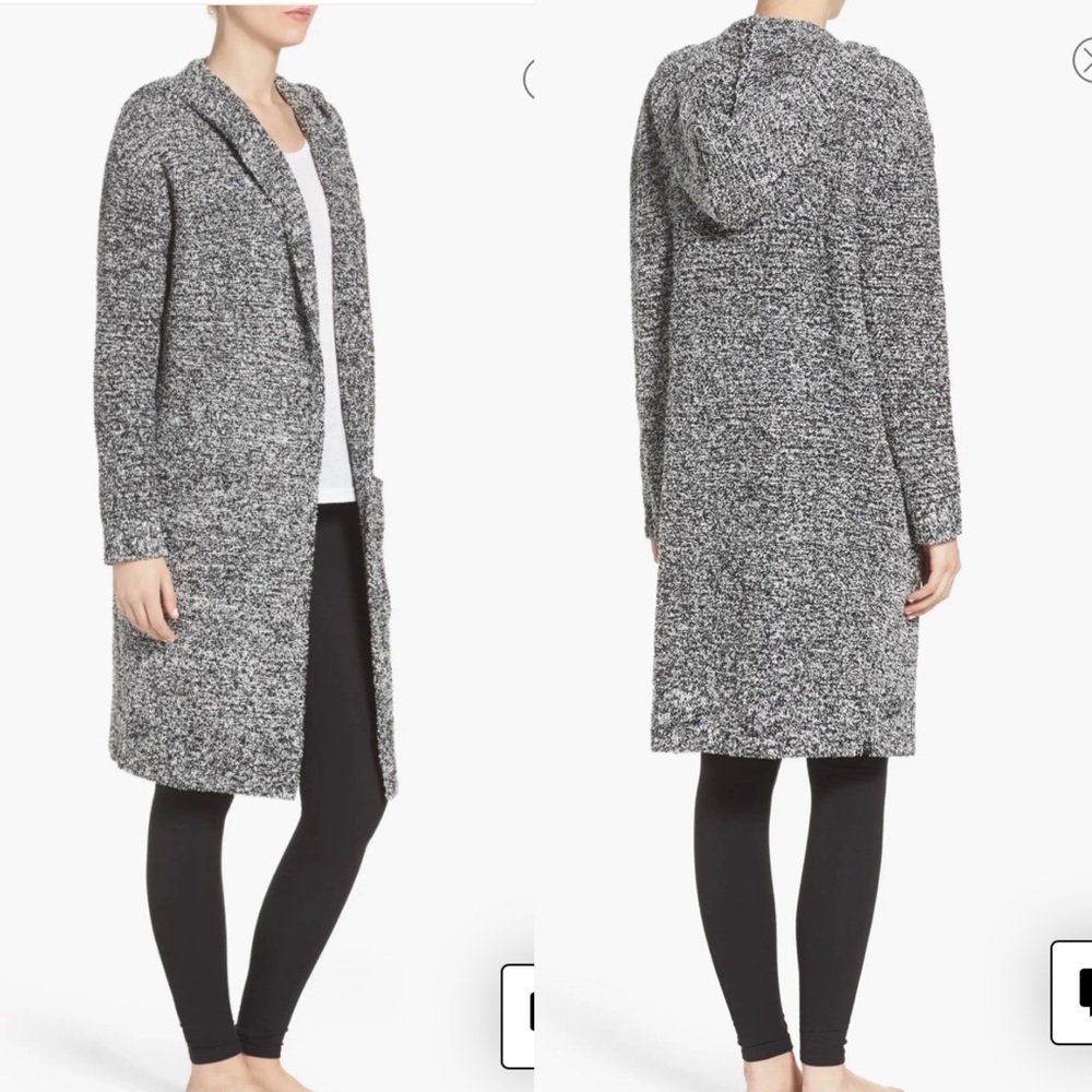 BAREFOOT Dreams CozyChic California Lounge Coat Hooded Cardigan: Black/White Med